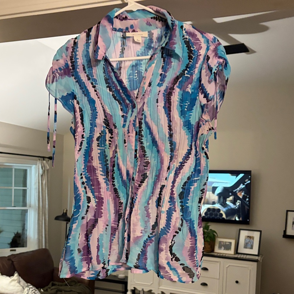 Vibrant Pink and Blue button down shirt dress barn L